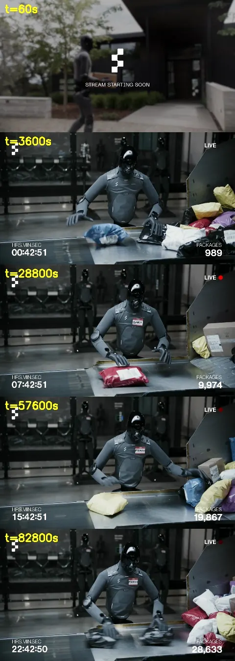 Frame from the humanoid robot package flipping broadcast